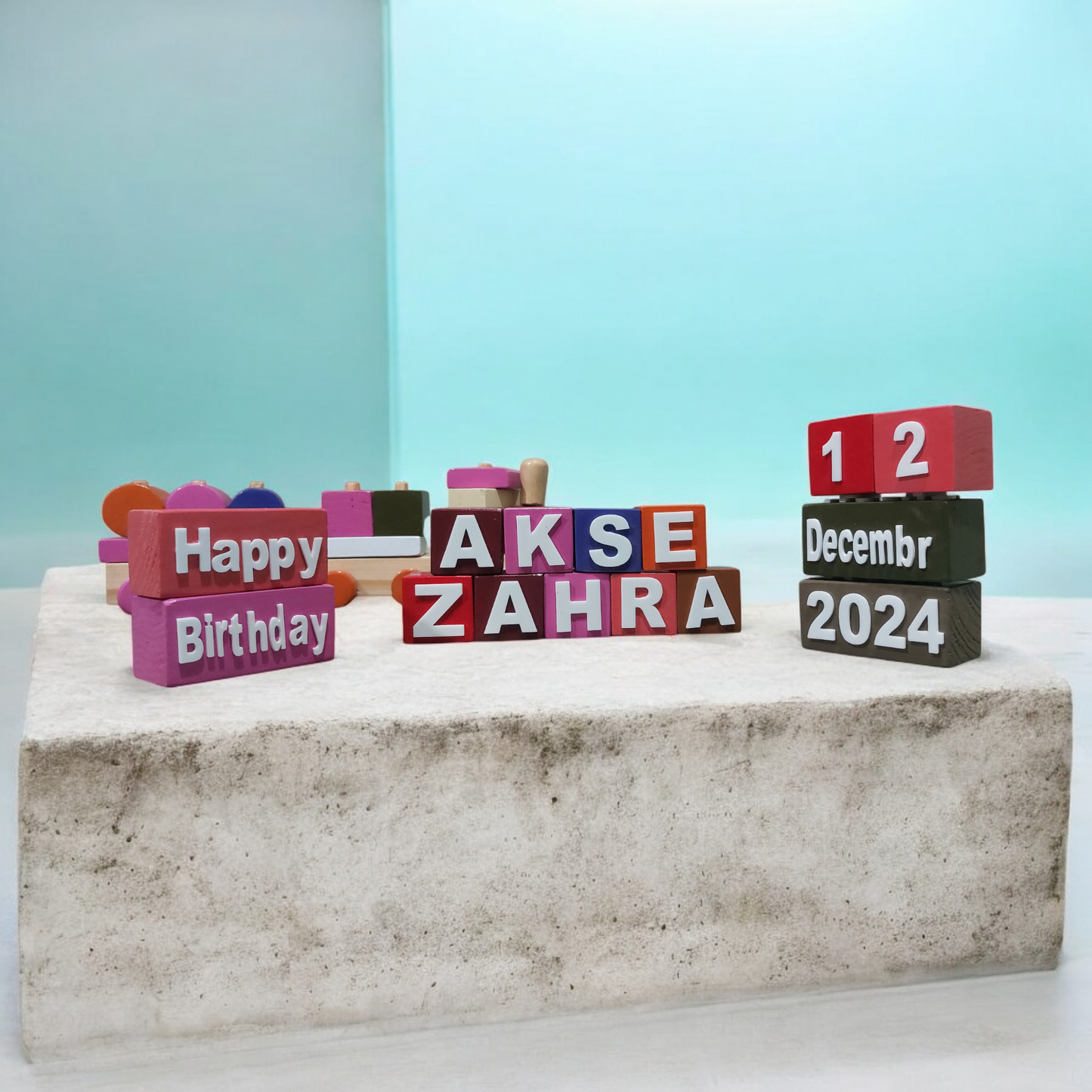 Personalized Wooden Stacking Train & Milestone Set (Birthday Edition)