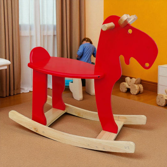 Hand Crafted Rocking Moose, Red/Sheesham Wood