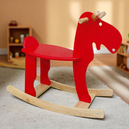 Hand Crafted Rocking Moose, Red/Sheesham Wood