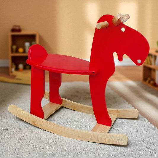 Hand Crafted Rocking Moose, Red/Sheesham Wood