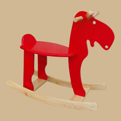 Hand Crafted Rocking Moose, Red/Sheesham Wood