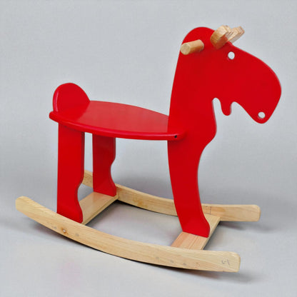 Hand Crafted Rocking Moose, Red/Sheesham Wood