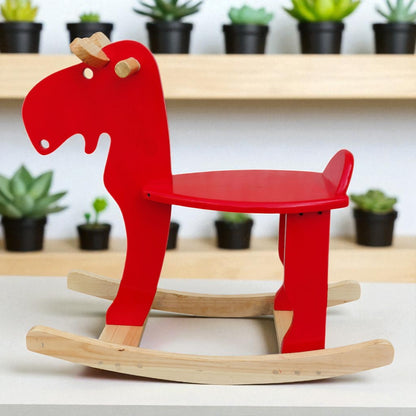 Hand Crafted Rocking Moose, Red/Sheesham Wood
