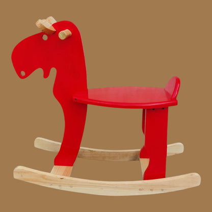 Hand Crafted Rocking Moose, Red/Sheesham Wood