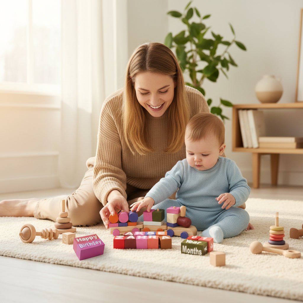 Personalized Wooden Stacking Train & Milestone Set (Birthday Edition)